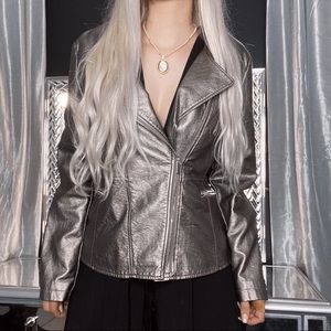 Silver metallic faux leather jacket
